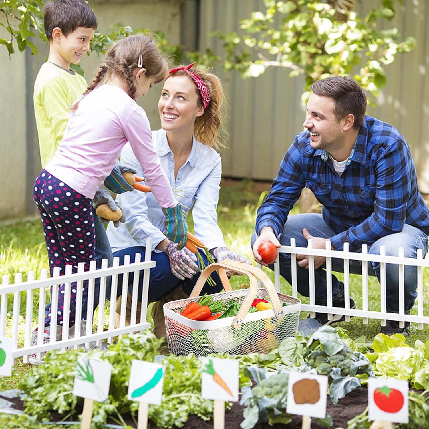 Mesh Storage Basket with Handle, Garden Harvest Basket, Mesh Fruit Basket Bin for Gathering Vegetables