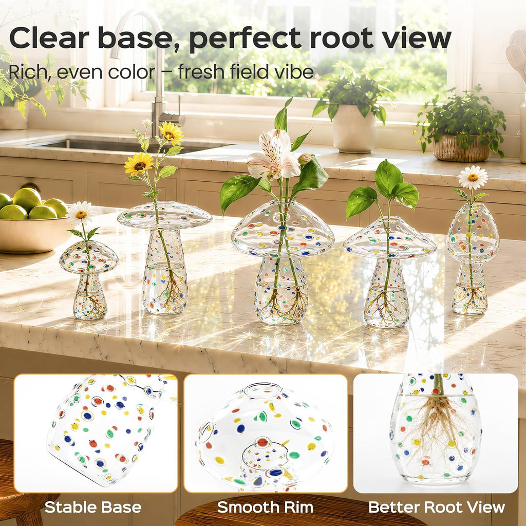 5Pcs Starry Glass Propagation Vases, 2.6mm Glass Vases, 6kg Suction Cups | Starry diamond dot glass design|Handcrafted