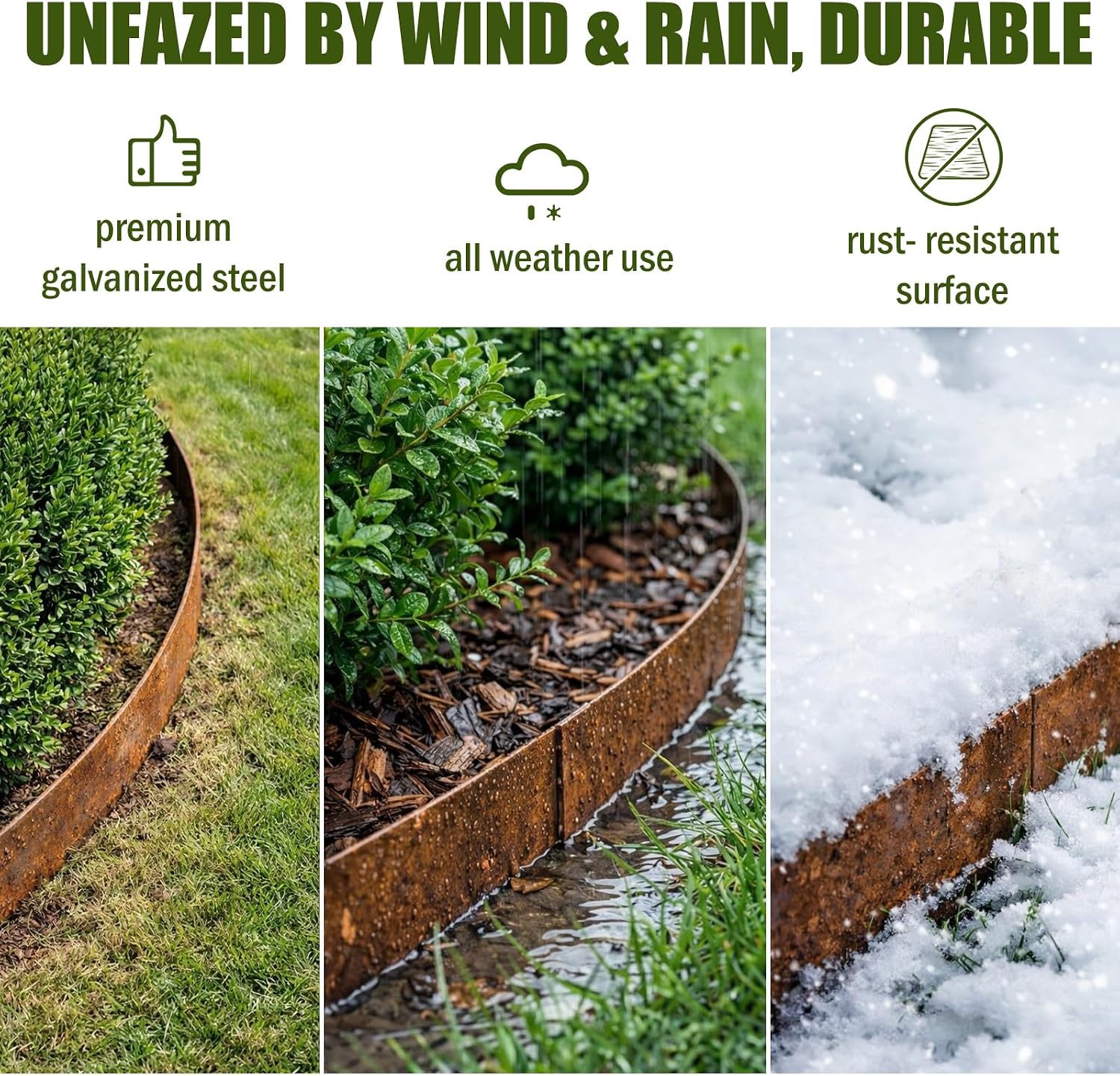 33ft. Metal Landscape Edging 5 inch, Decorate Lawn Yard and Fence | Bendable Hammer-in Cor-Ten Steel Garden Landscape