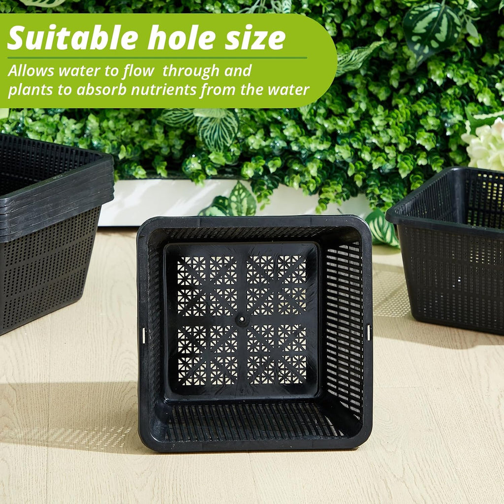 8 Pcs Aquatic Plant Baskets for Hydroponics Water Garden Plant Pots Black Plastic Mesh Basket 9 x 9 x 5.2 Inch Square