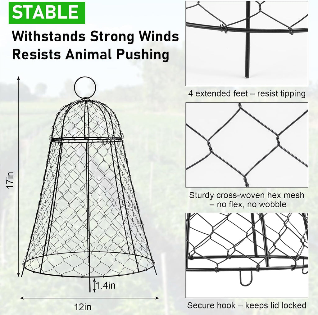 Garden Cloches for Plants 3 Pack - Chicken Wire Outdoor Plant Protectors from Animals - Heavy-Duty Metal Cage with