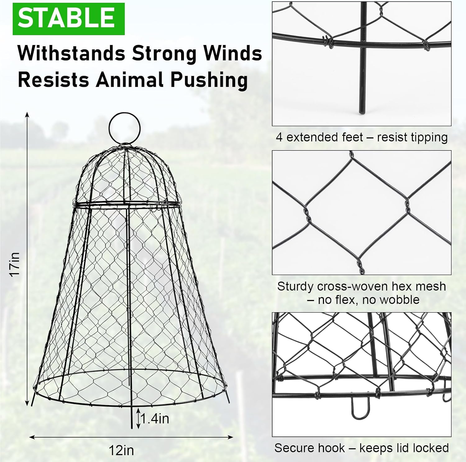 Garden Cloches for Plants 3 Pack - Chicken Wire Outdoor Plant Protectors from Animals - Heavy-Duty Metal Cage with