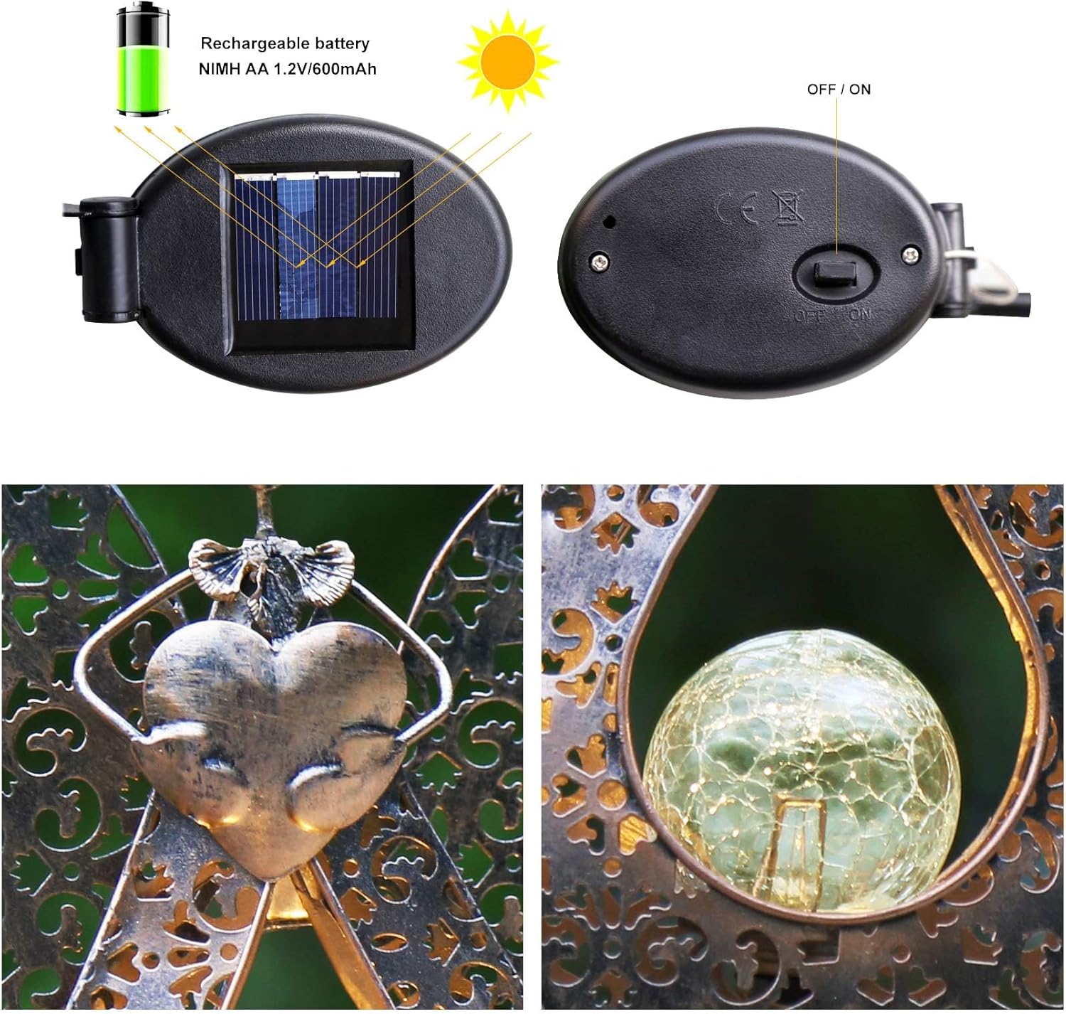LEDs Solar Stake Lights for Garden Metal Warm White, Memorial Gift - Perfect as Remembrance & Sympathy Gifts