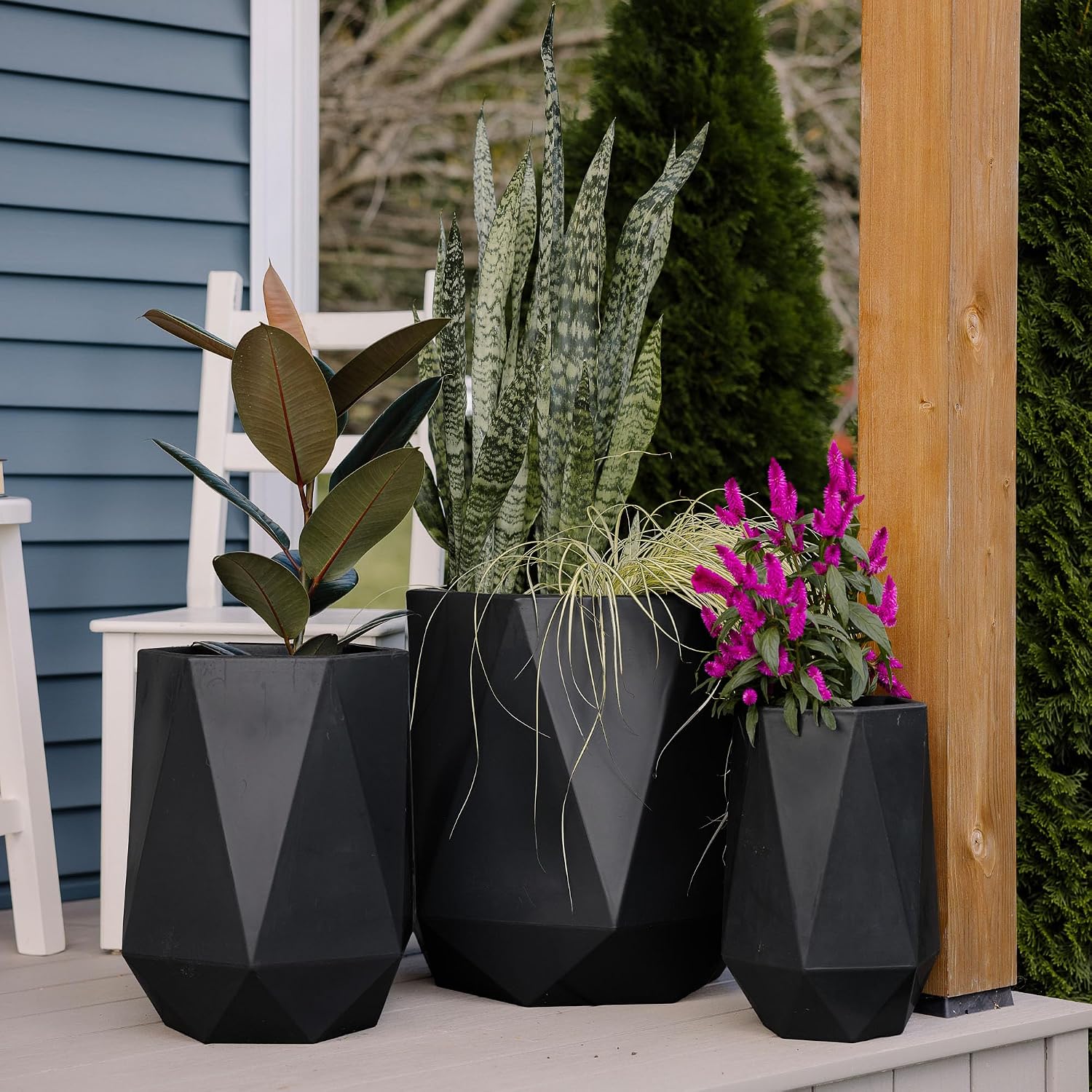 Large Planters for Outdoor Plants - Set of 3, 15.5/18/20 Inches Outdoor Planters for Porch - Tall Planter for Outdoor &