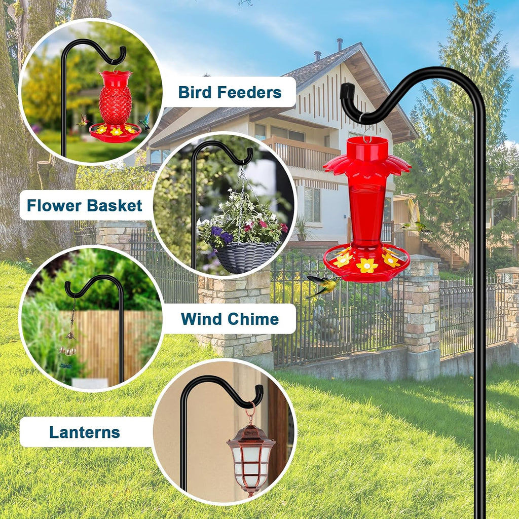 Gtongoko Adjustable Shepherds Hooks for Outdoor 76 Inch Bird Feeder Pole with 7 Prongs Base, 3/4 Inch Thick Heavy Duty