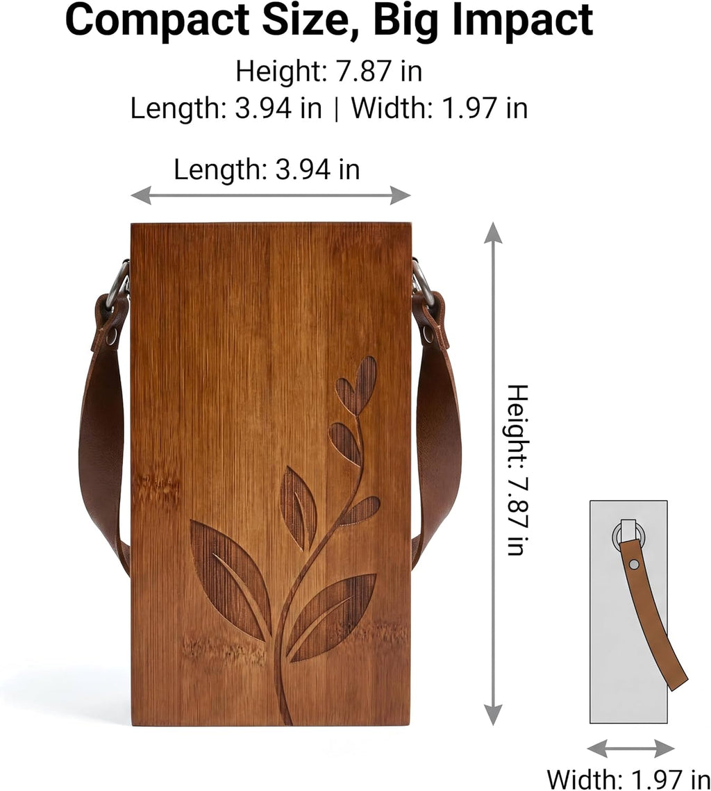 Set of 2 Bamboo Wall Planters Indoor Plants Brown Wood Wall Vase with Durable Leather Handle Boho Wall Decor Living
