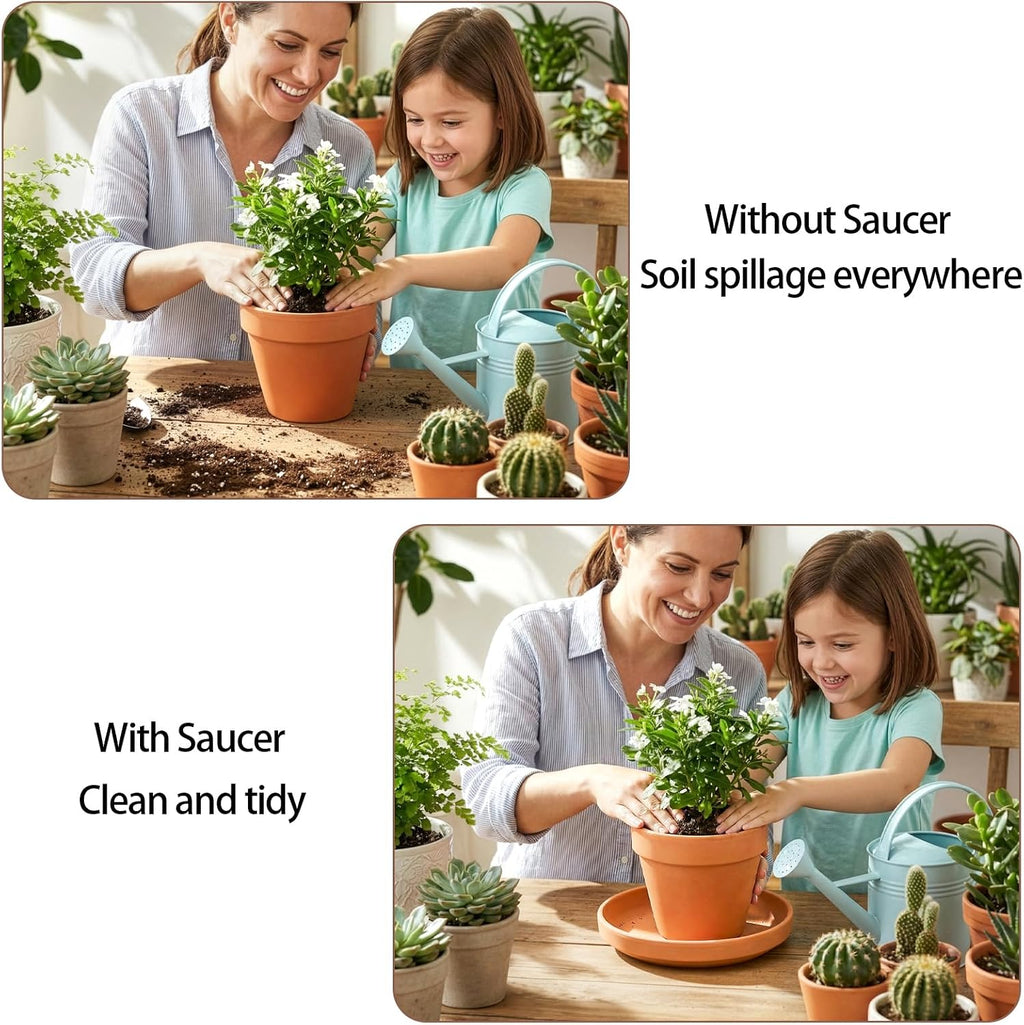 4 Pack Terracotta Plant Saucer Pots Tray, 9 Inch Large Round Planter Saucers for 8 Inch 8.5 Inch 9 Inch Flower Pot with