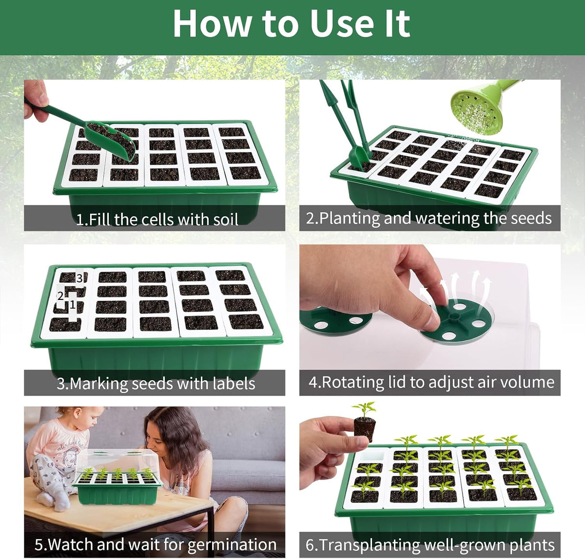 Sondiko Seed Starter Tray with Soft Silicone Cells, 80-Cell Starter Kit | Reusable Seedling Starter Trays with Humidity