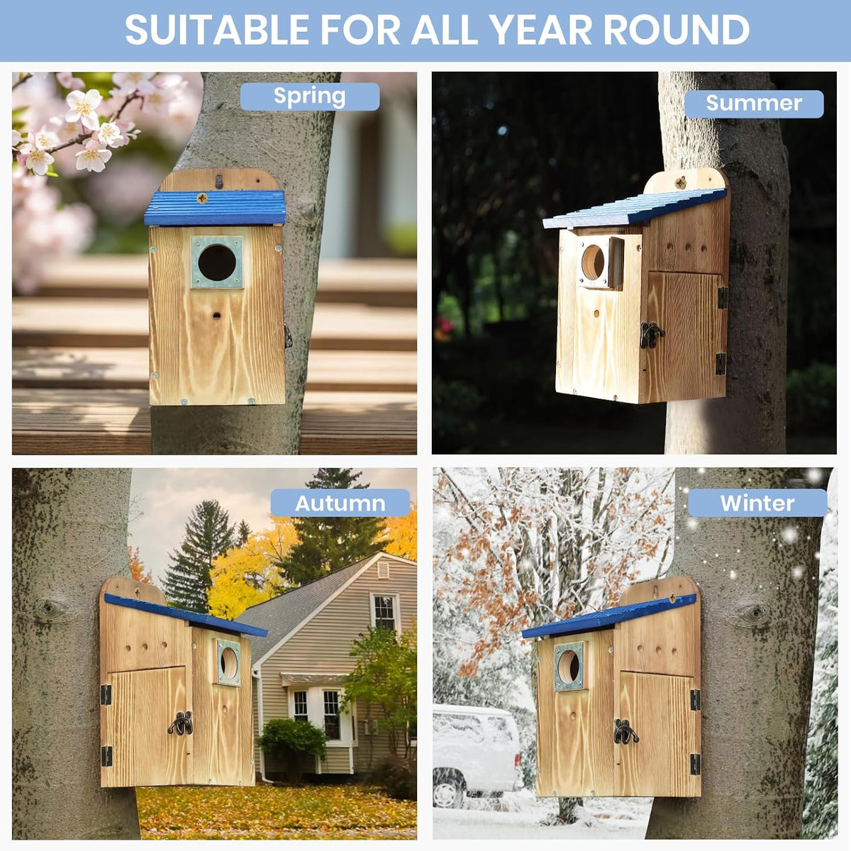 Blue Bird Houses for Outside with Gift Box - Durable Birdhouses for Outdoors with Clear View Panel & Predator Guard for