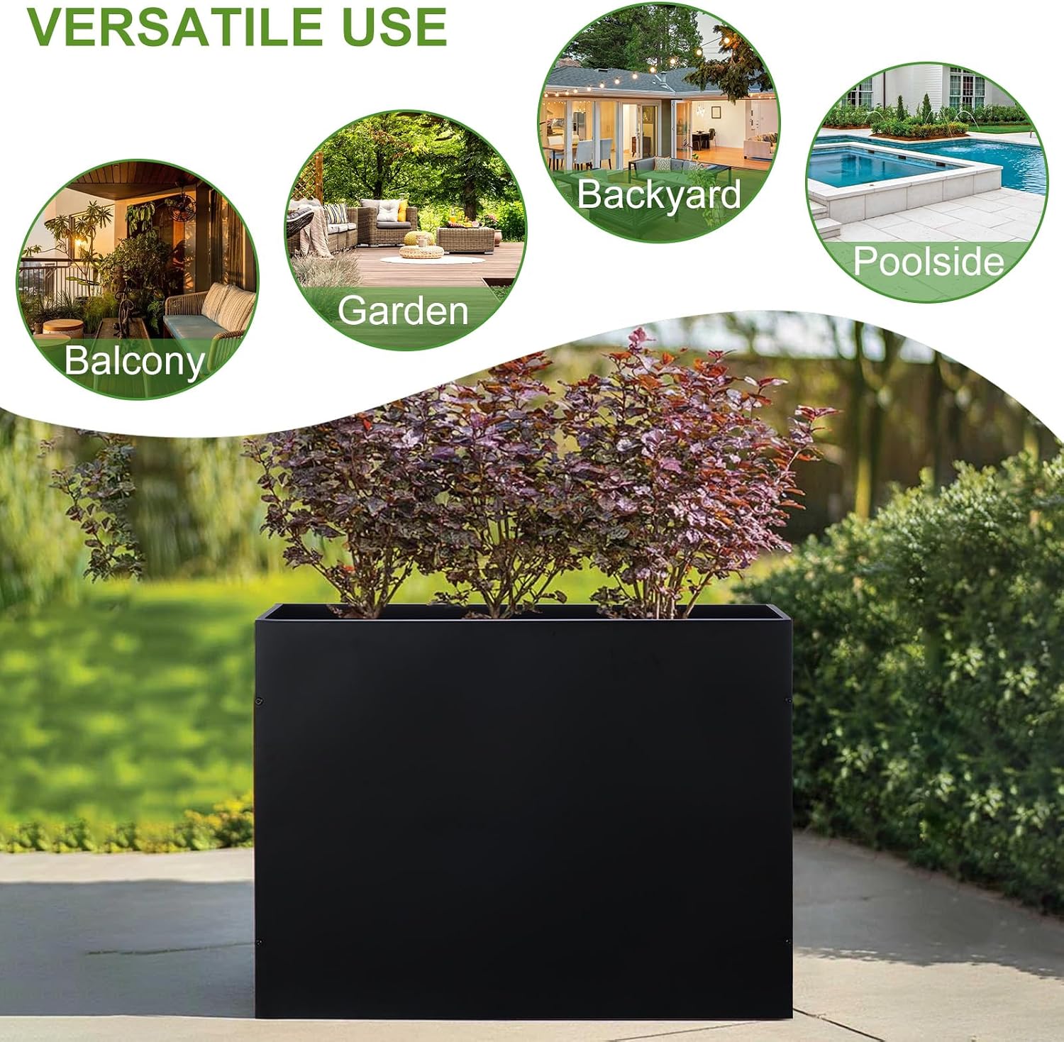 BAYN Large Metal Rectangular Garden Planter Box 32”x 12”x 24” | Modern Design, Weather-Resistant Coating, Heavy Duty