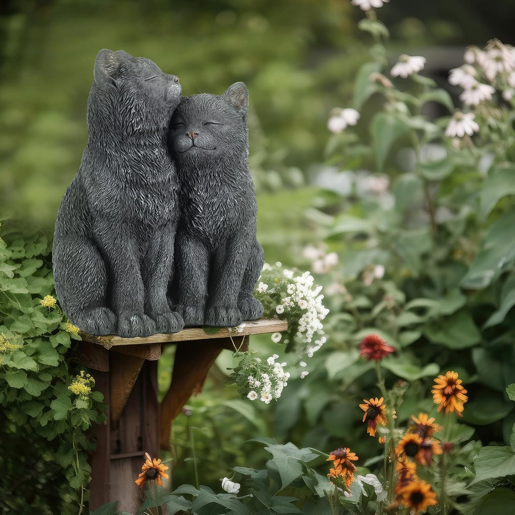 Wenqik Black Cat Statue for Garden Couple Kitten Figurines Decor Resin Cat Sculpture Decorative Garden Statues for