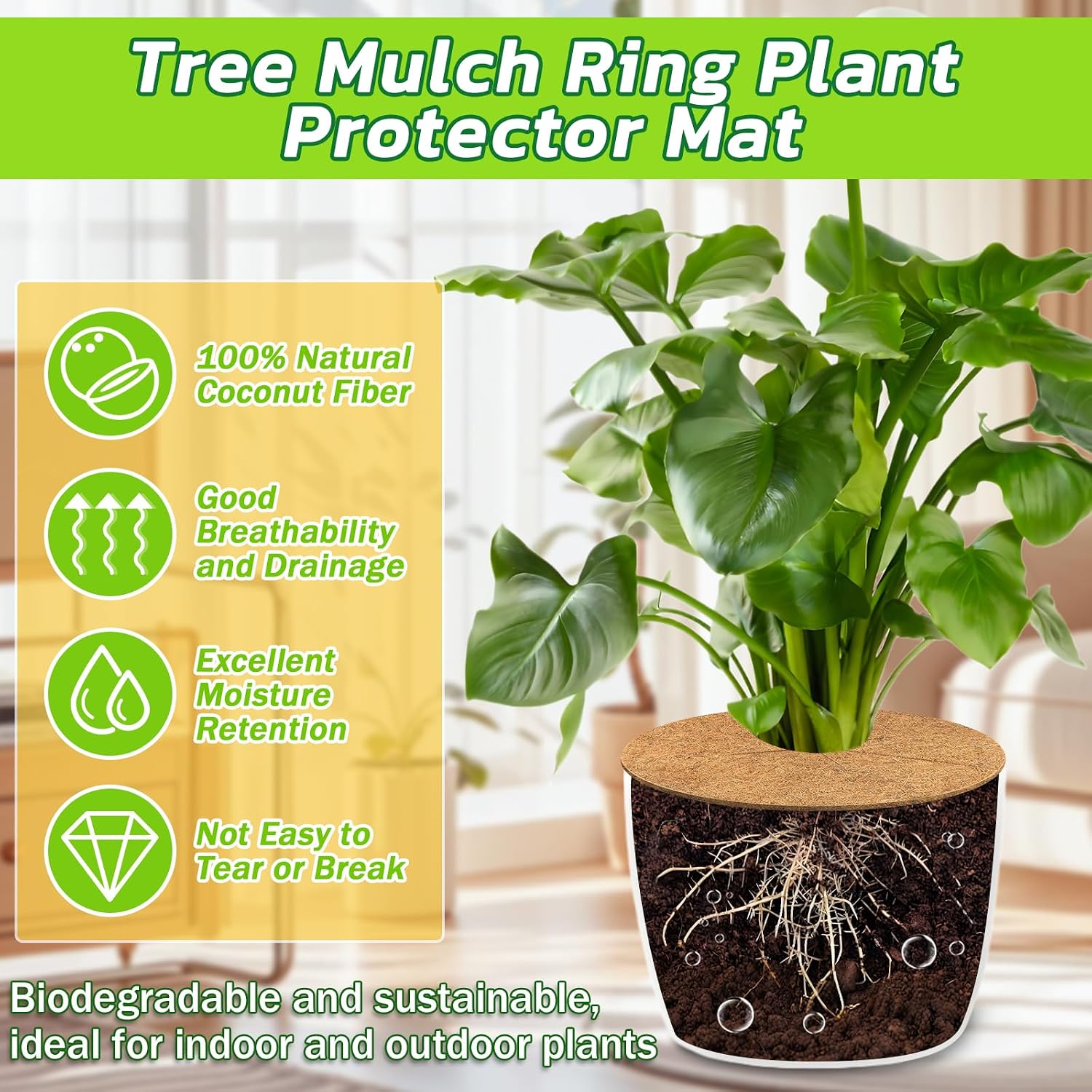 10 Pack Coconut Fiber Mulch Ring Tree Plant Protector Mat, 14 Inch | Natural Coco Coir Tree Mulch Ring Plant Pot Soil