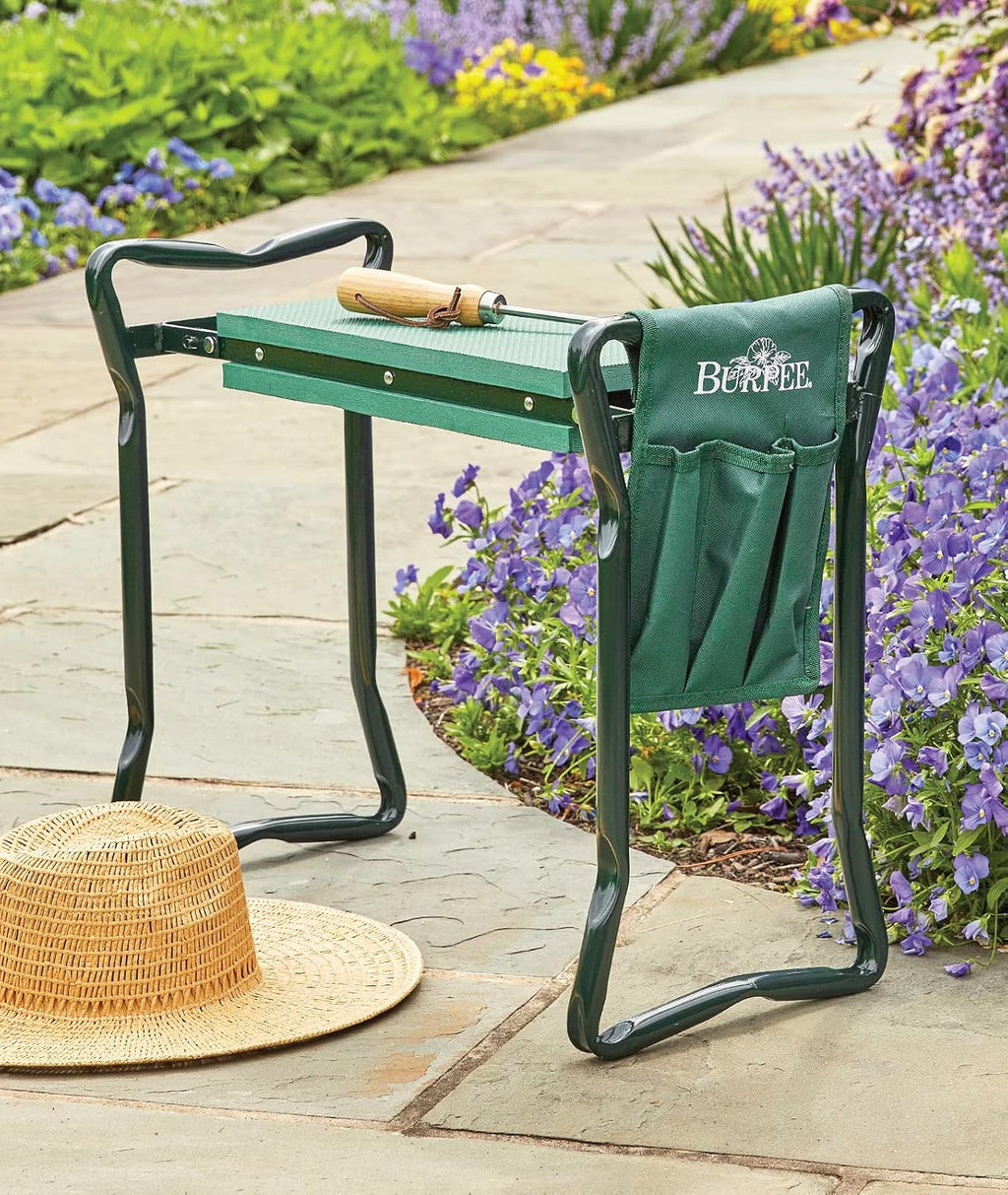 Burpee Multi-Function Garden Kneeler Seat with Padded Cushion and Detachable Tool Bag, Versatile Garden Stool with