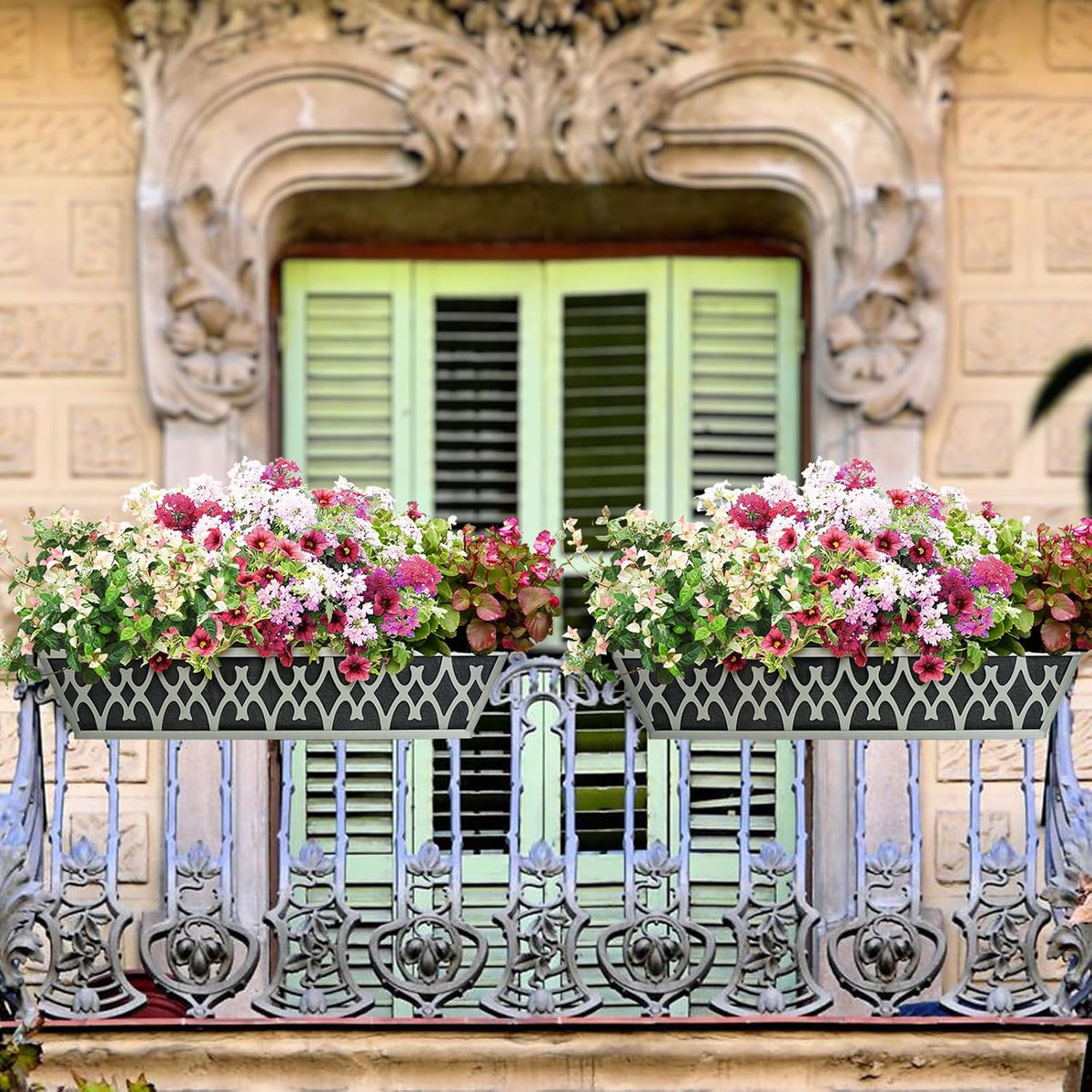 4 Pack 24 Inch Window Boxes Planters Railing Planter Box with Adjustable Brackets & Non-Woven Fabric Plant Grow Bags
