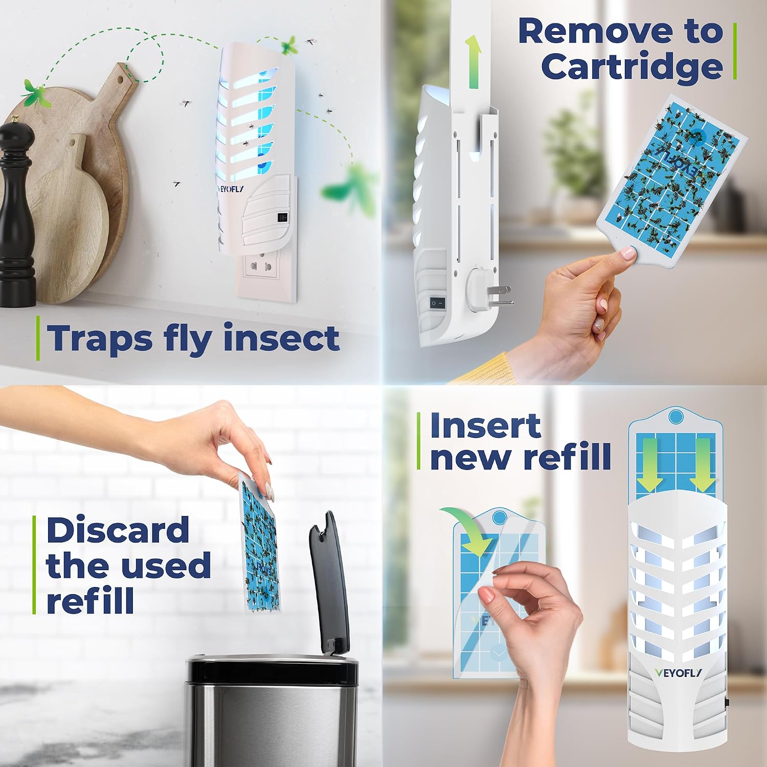 VEYOFLY Fruit Fly Traps Indoor Plug-in UV, Gnat Trap, 2 Device + 6 Refills | UV light attracts insects to glue cards