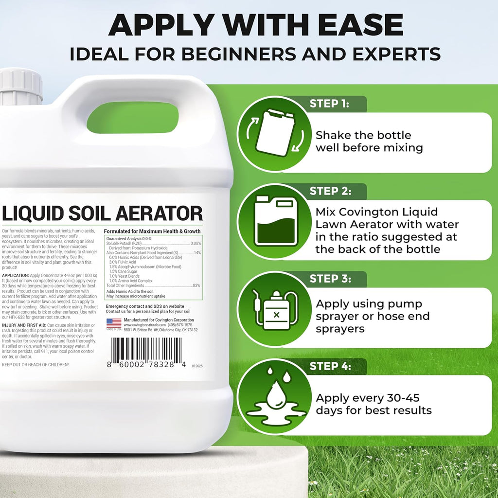 Covington Liquid Lawn Aerator (32oz) – Soil Conditioner & Softener for Lawns & Gardens – Loosens Clay & Compacted Soil