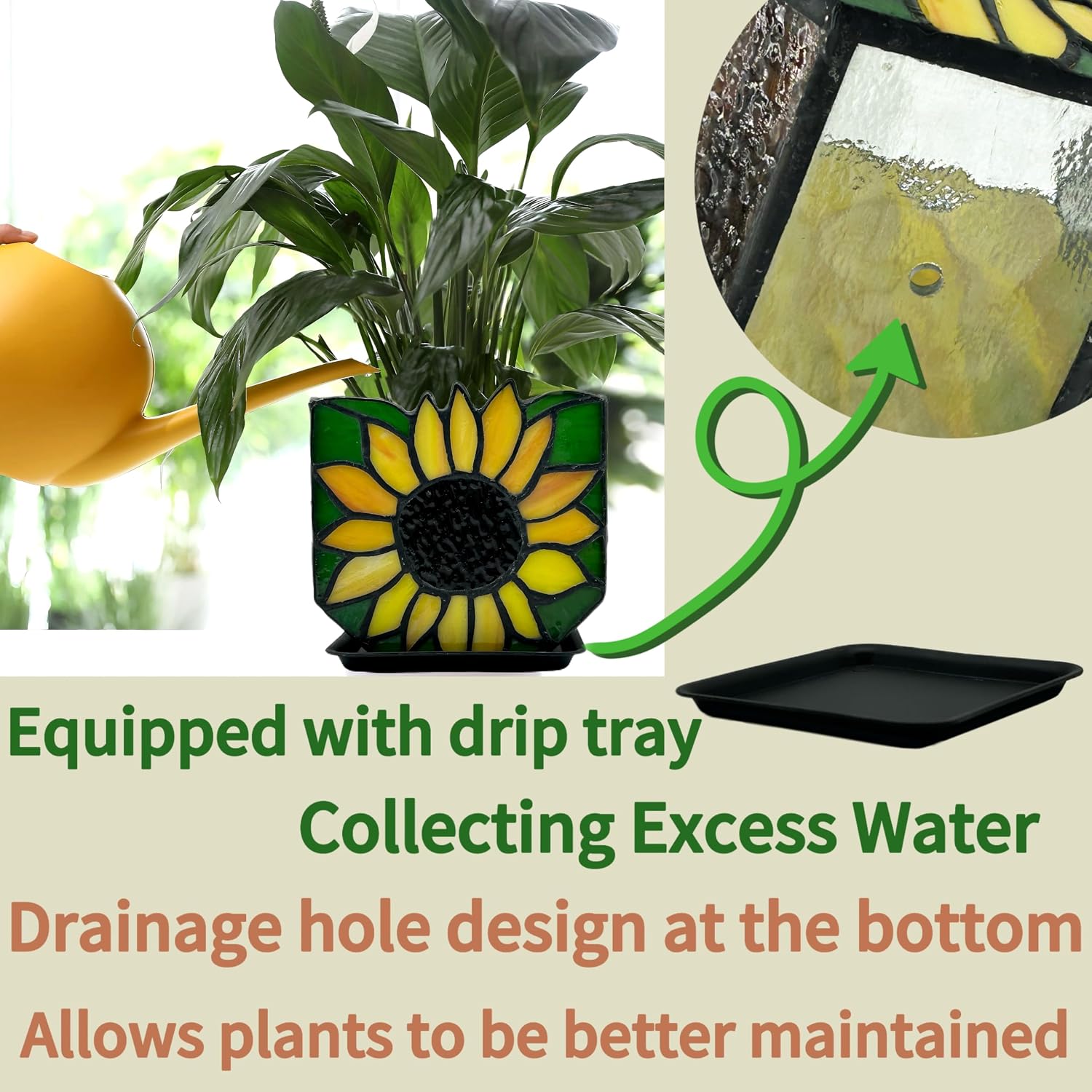 Stained Glass Sunflower Garden Planters,Indoor Plant Pots with Drainage,Unique Plant Pots for Dried Flowers,Sunflower