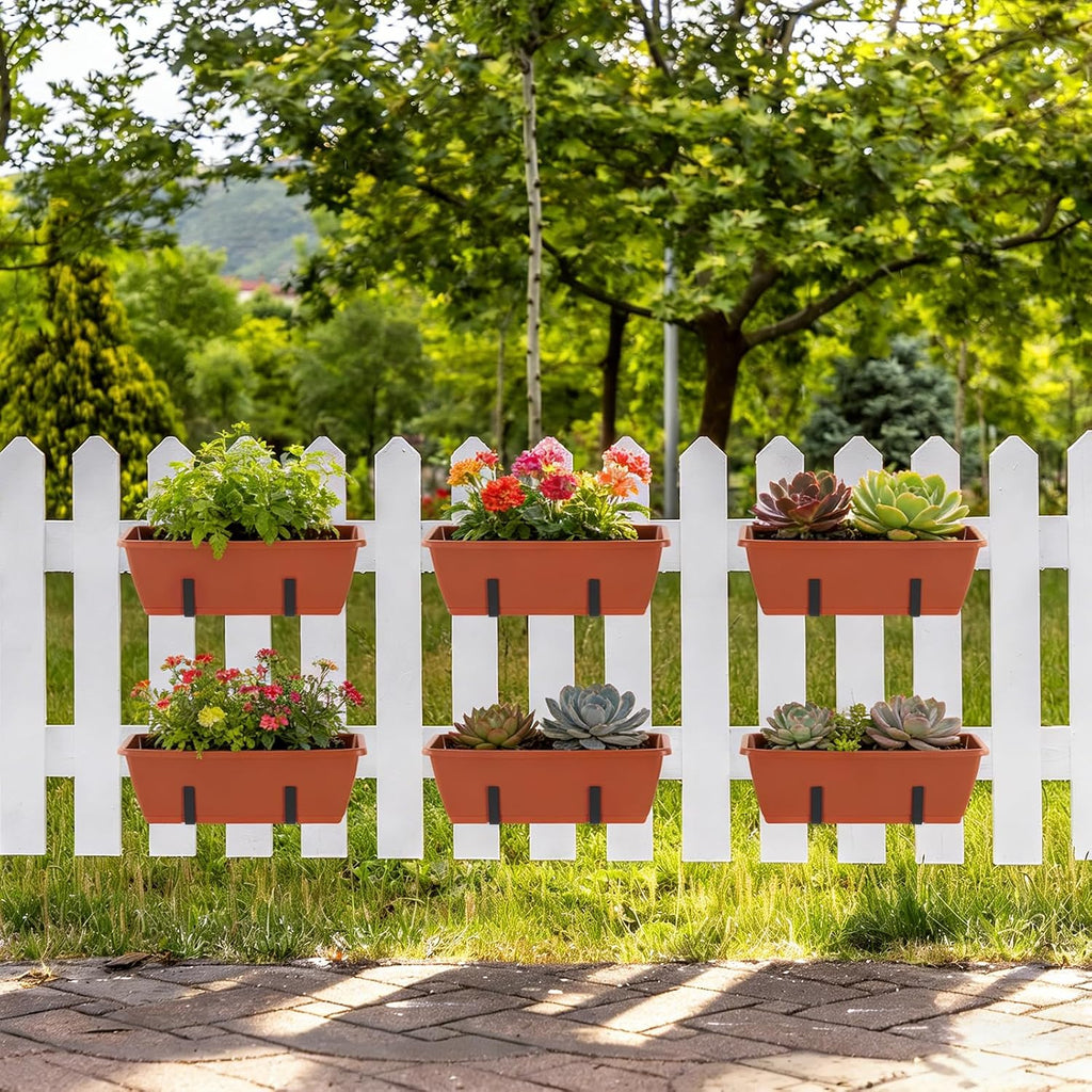 Railing Planter Box 4 Pack Window Boxes Planters with Adjustable Brackets | 17 Inch Rectangular Hanging Flower Pots