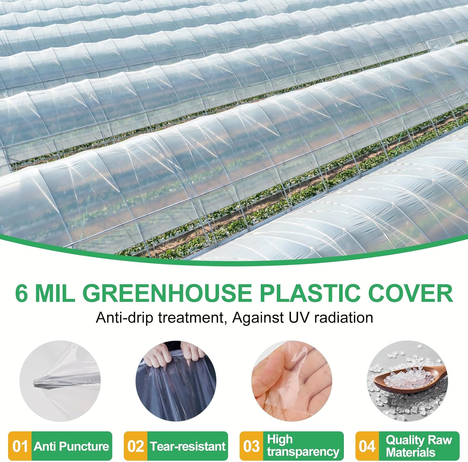 Farm Clear Greenhouse Plastic Film Sheeting Cover, 6 mil UV Resistant Polyethylene Film, Hoop House Garden Green House