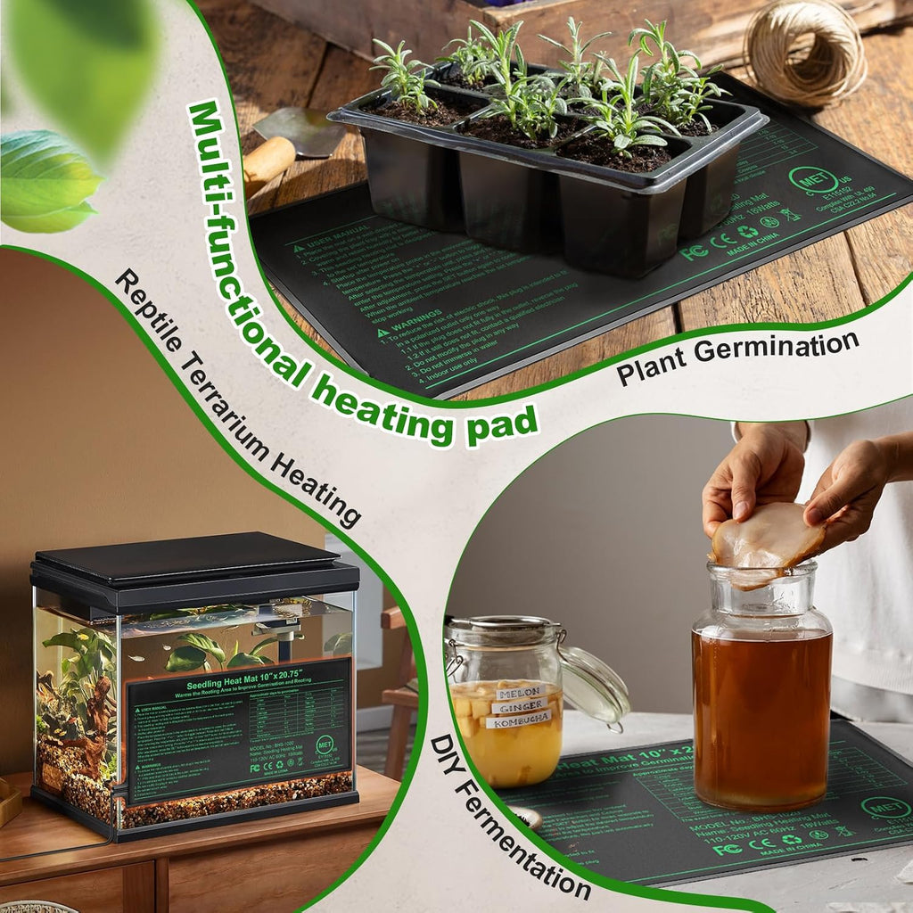 Seedling Heat Mat with Built-in Temperature Controller (2 Pack), 10" x 20.75" Plant Heating Pad with Thermostat for