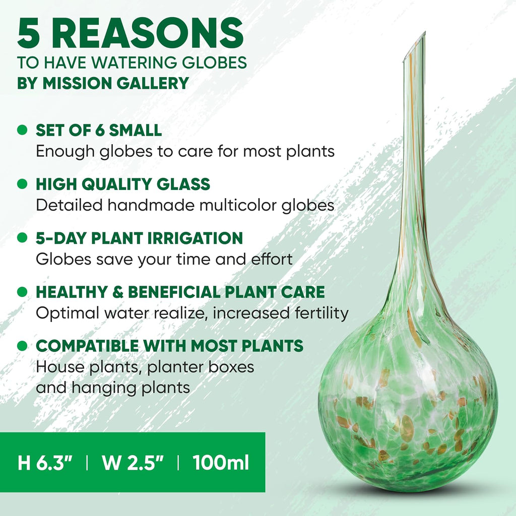 Plant Watering Globes Set of 6, Small - Glass Self Watering Globes | Plant Watering Devices for Indoor & Outdoor