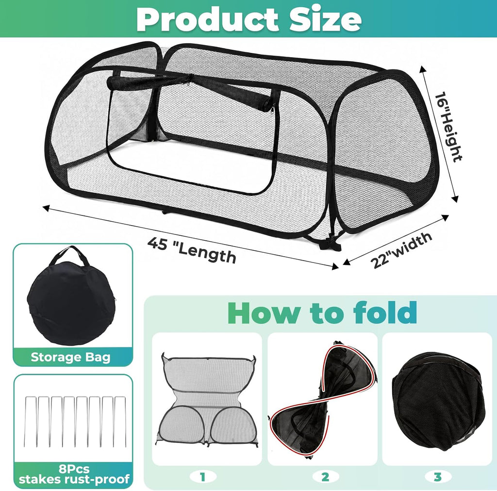 QwayHome 2Pack Garden Covers for Raised Beds, Pop Up Mesh Plant Protect Covers, Black 45% Sunblock Plant Shade Tent