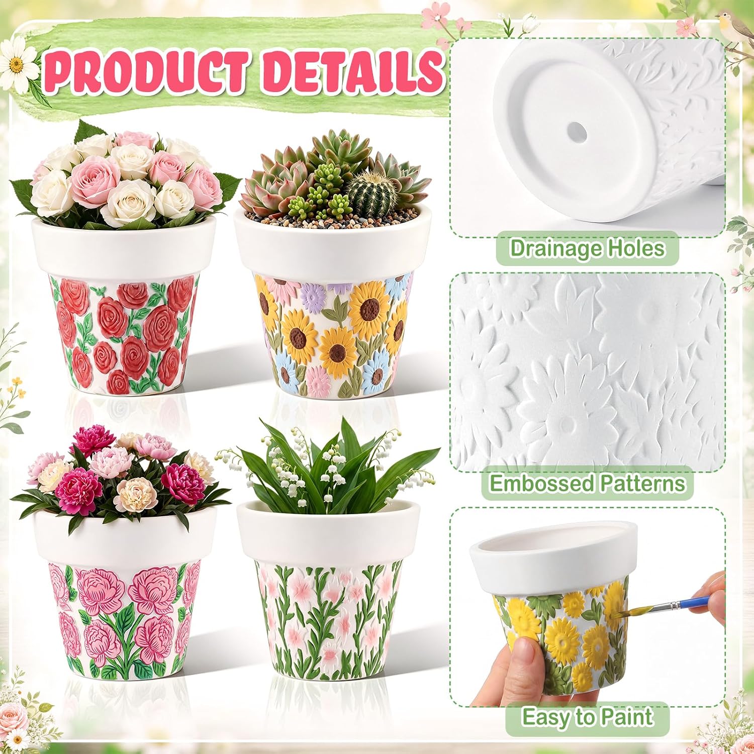Zubebe 8 Pcs Paint Your Own Ceramic Pots Bulk Unfinished Succulent Pots Craft Kit with Drainage Hole Mini Paintable