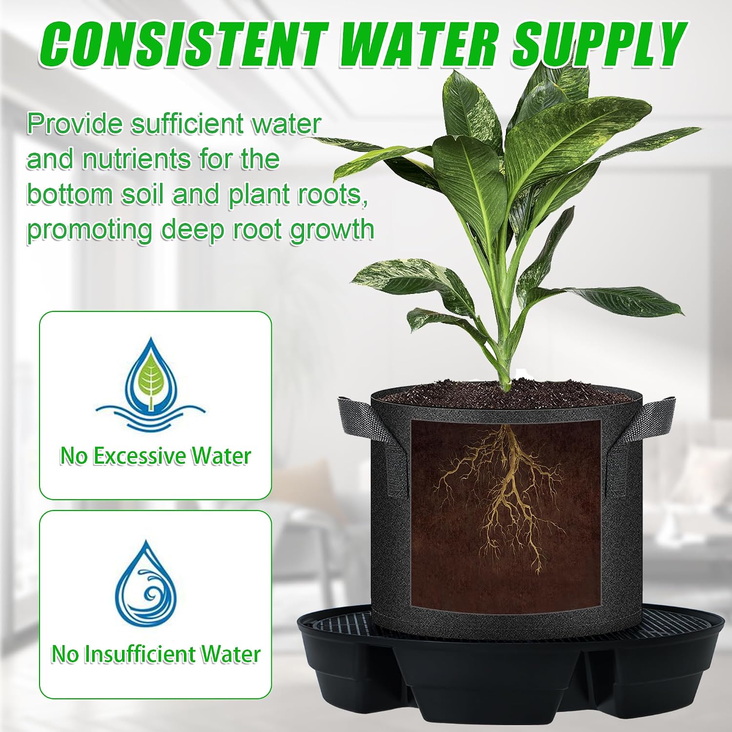 Self-Watering Fabric Pots Base for Indoor Plants, Auto Watering Saucers | Set of 4, Auto Pots for 5 Gallon Grow Bags