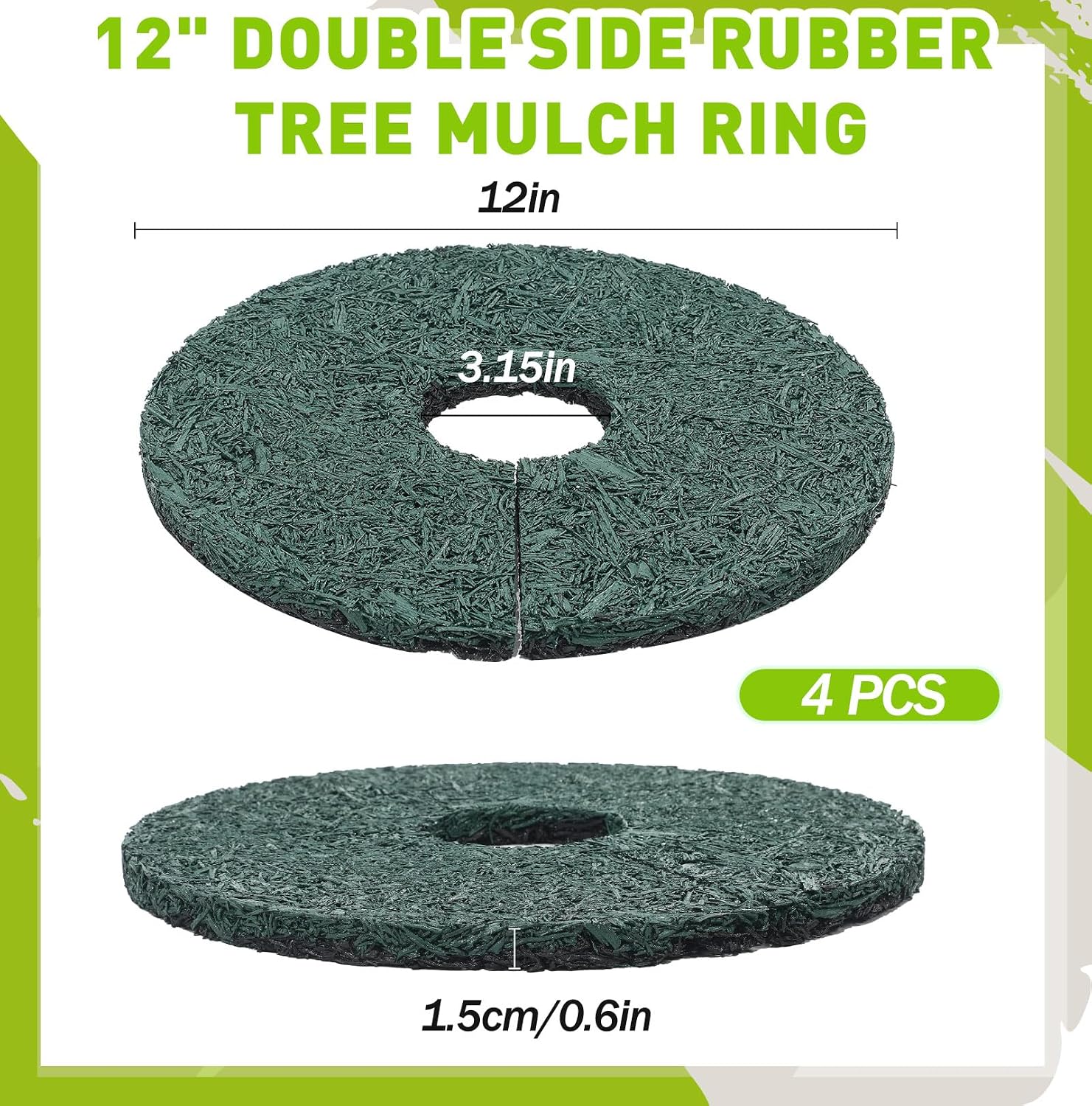 Peryiter 4 Pcs Double Side Rubber Mulch Tree Ring 12 Inch, Heavy Duty Rubber Mulch Mat, Tree Root Protector Mat
