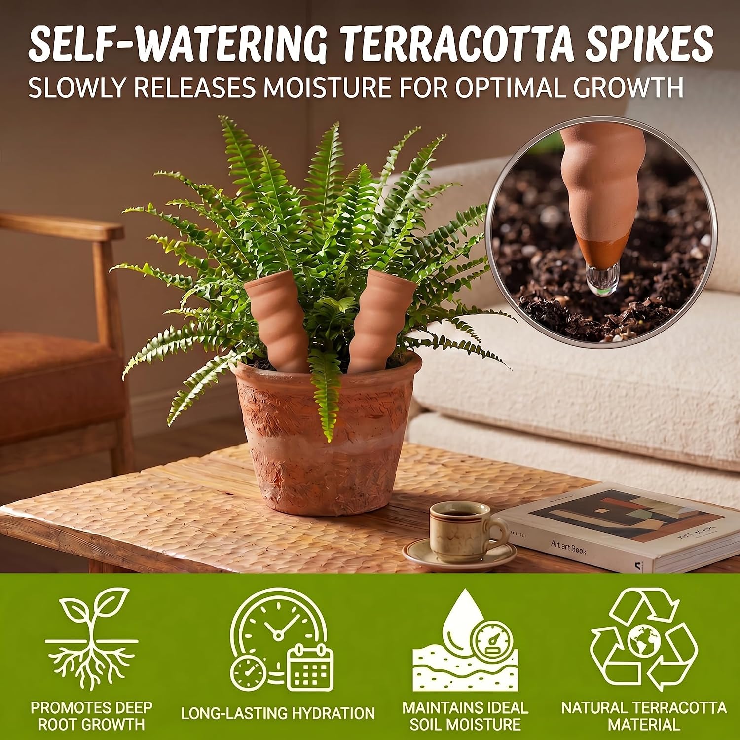 Terracotta Watering Spike Set, 6 Pcs Self Watering Planter Insert, Automatic Plant Watering Devices for Vacation Care
