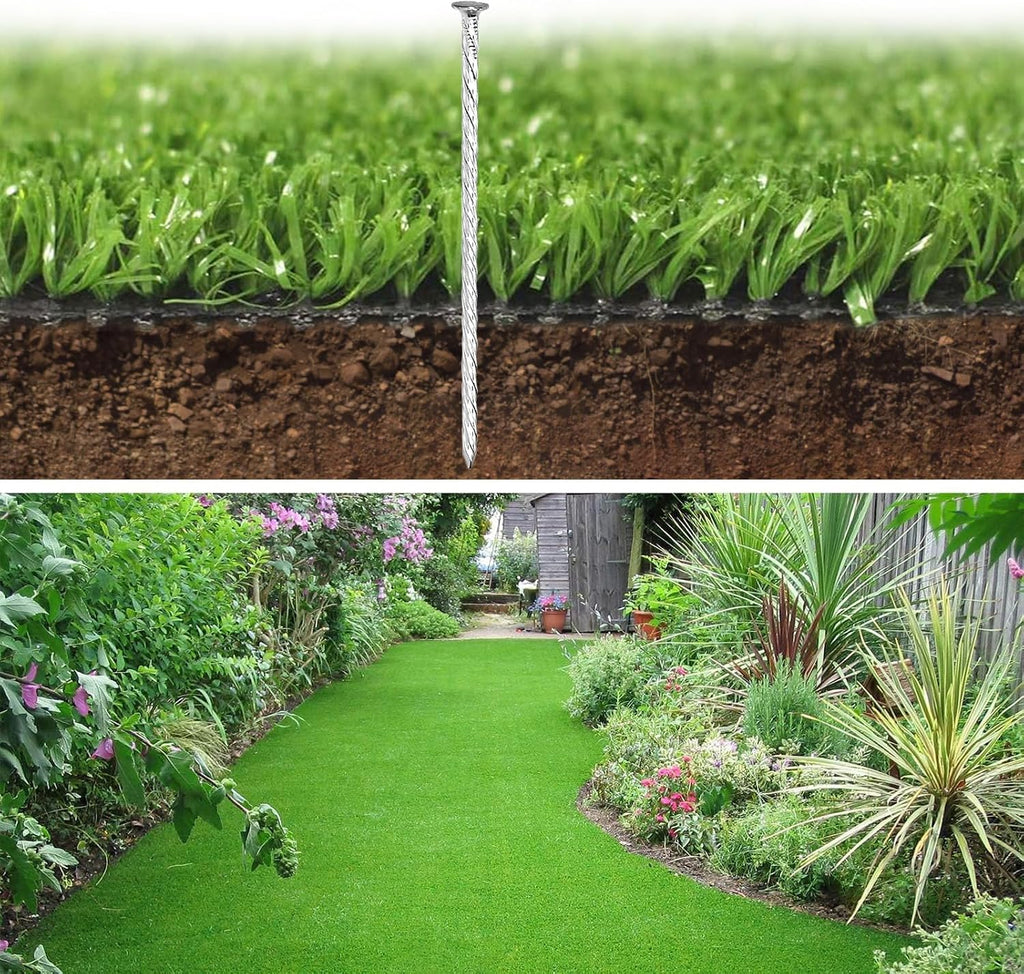 100 Pack 6 Inch Turf Nails for Artificial Grass Galvanized Metal Landscape Stakes Spiral Spikes for Weed Barrier
