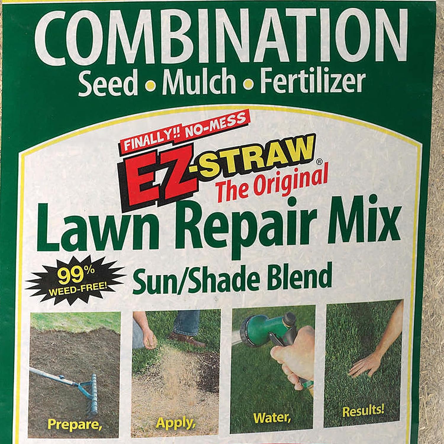 EZ Straw Lawn Repair Mix – Sun/Shade Blend – Combination Seed, Mulch, Fertilizer (28 lb. Covers 600 sq. ft.)