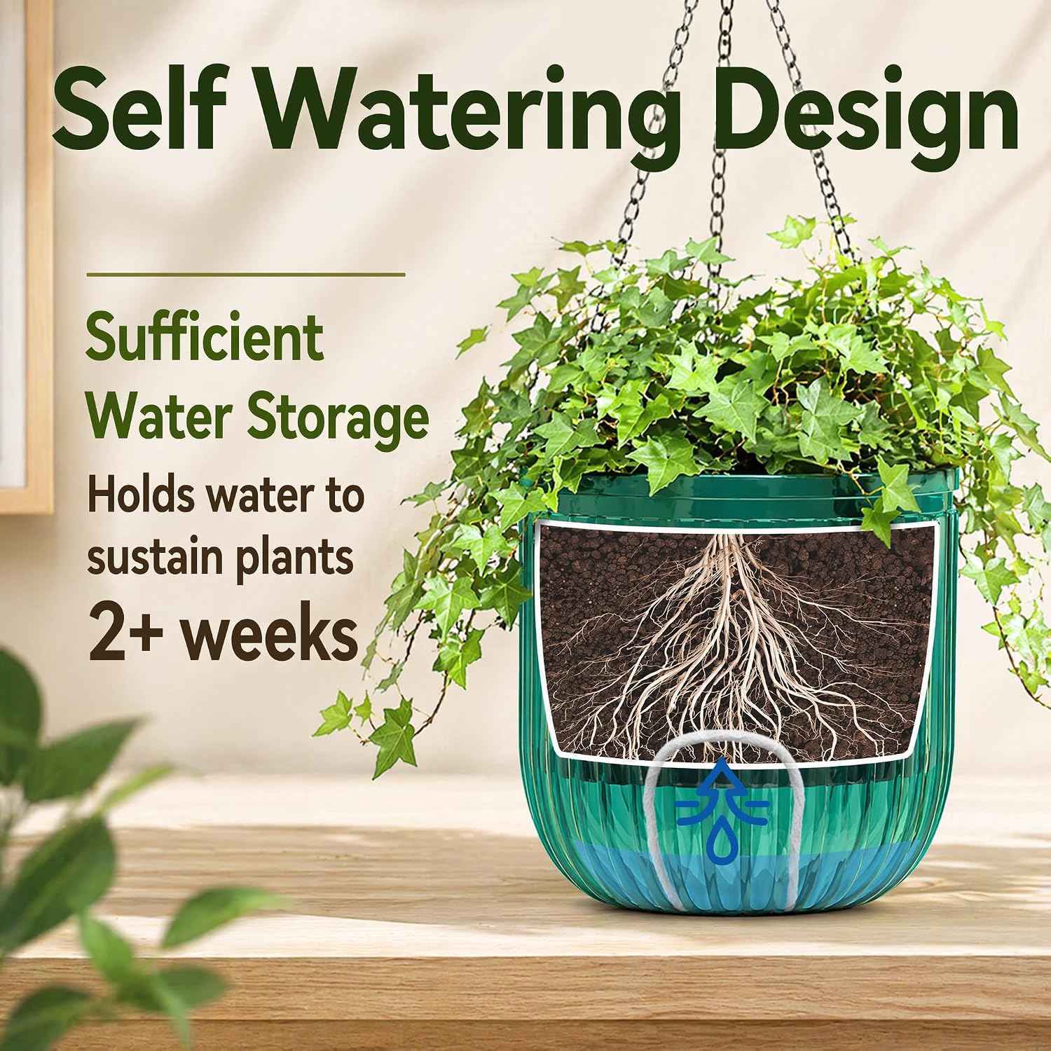 Pumtus 3 Pack Hanging Planters for Indoor Plants, 6.5 Inch Self Watering Flower Pot with Drainage Hole, Plastic Hanging