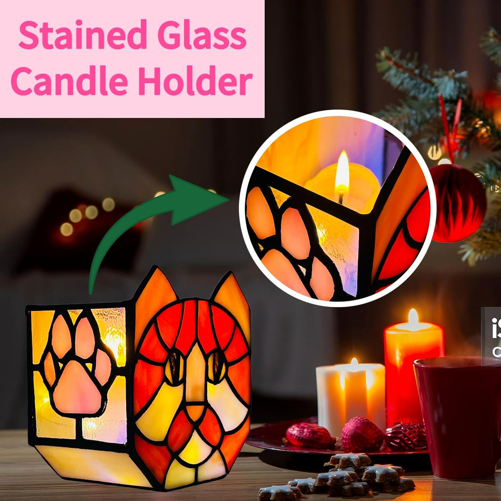 Stained Glass Orange Cat Planter,Indoor Flower Pots with Drainage,Cute Succulent Planter,Unique Orange Cat Flower