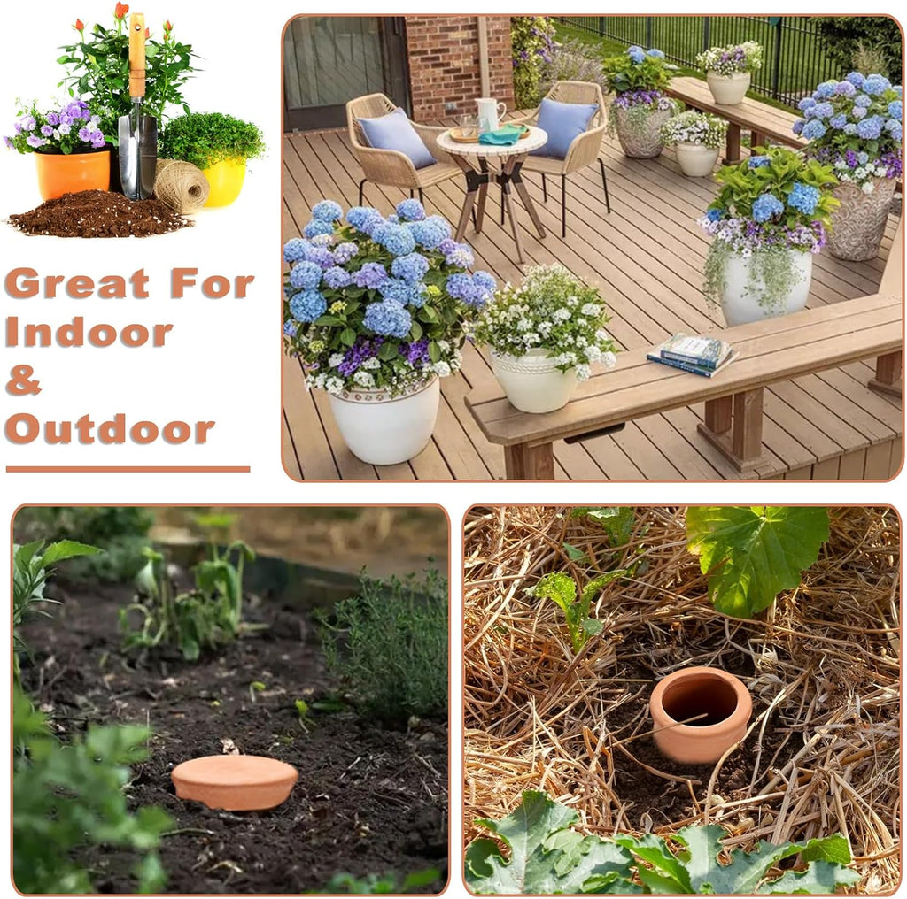 JUXYES 3 Pack Terracotta Self Watering Pots Watering System Planter Spikes | 25.3 oz Plant Watering Globes with Lid
