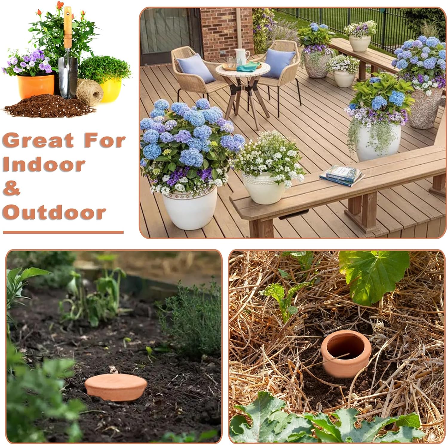 JUXYES 3 Pack Terracotta Self Watering Pots Watering System Planter Spikes | 25.3 oz Plant Watering Globes with Lid