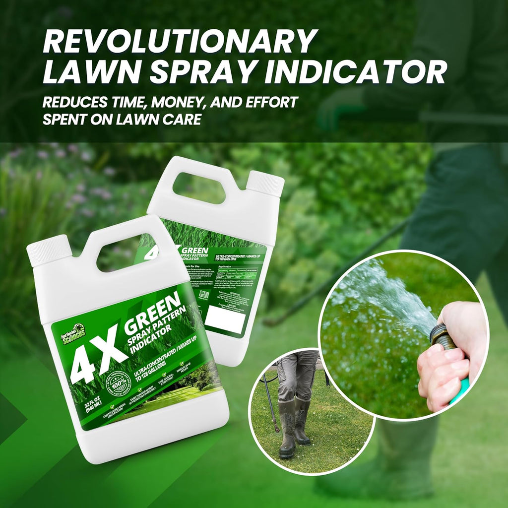 4X Green Spray Pattern Indicator Dye for Lawns & Gardens, 32oz | Not Rocket Sciences Concentrated Turf Marker, Makes