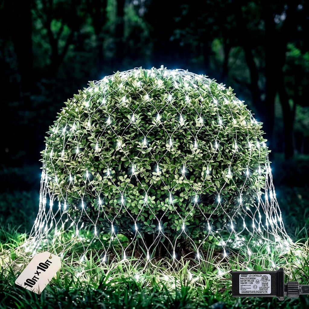 10x10FT Christmas Net Lights Outdoor Plug in with 8 Modes