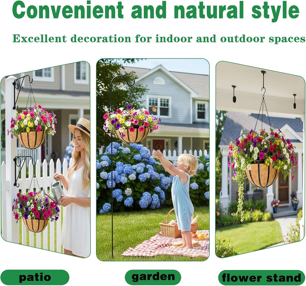 4 Pack 14 Inch Hanging Planters for Outdoor Plants Metal Hanging Planter Basket with Coco Coir Liner Round Plant Black