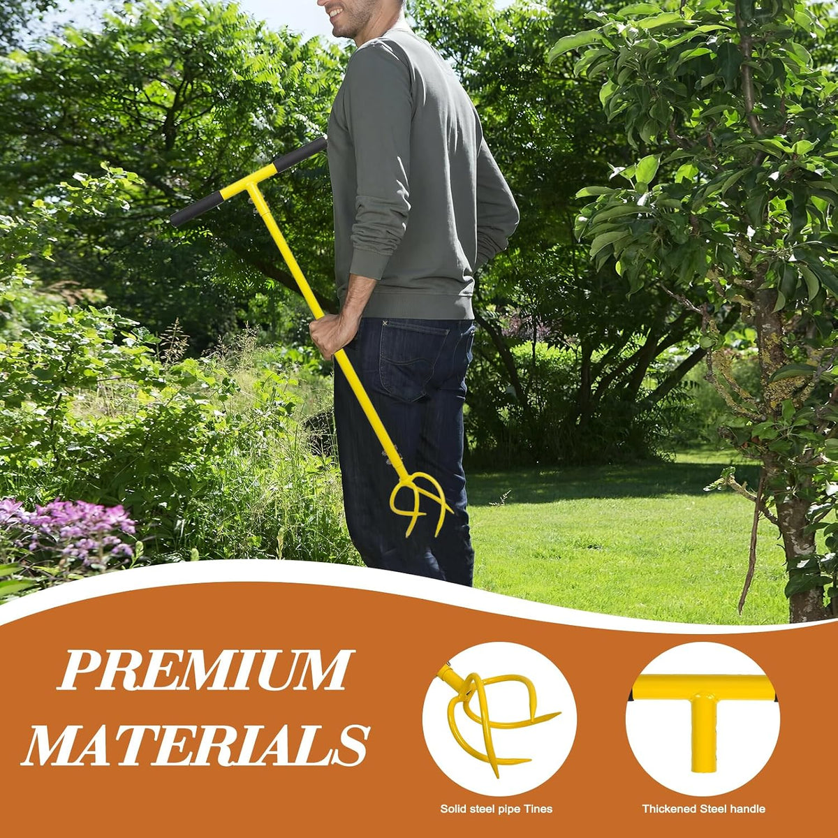 BARAYSTUS Hand Tiller, Twist Garden Claw Cultivator for Soil loosening | 4-prong steel twist claw, long T-handle,manual