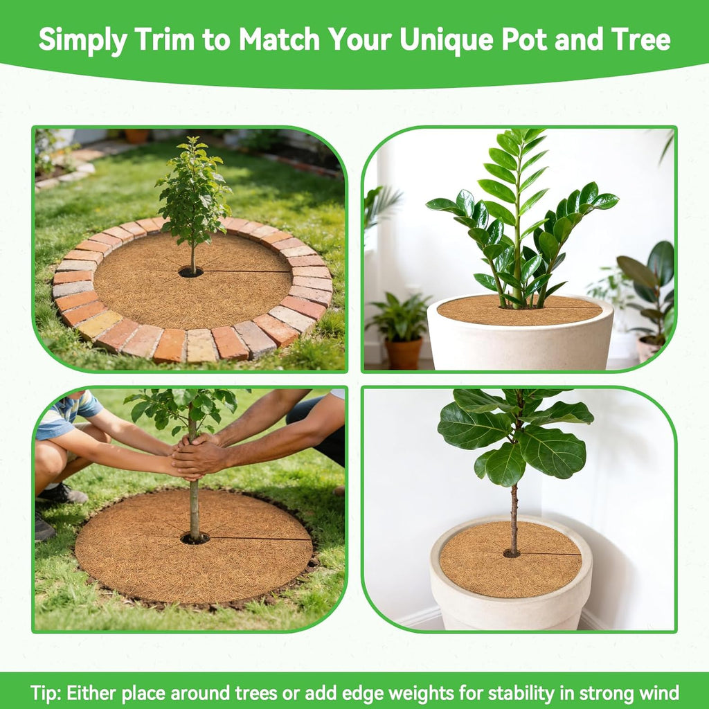 18 Inch Coconut Fiber Tree Ring Mulch Mat, 6 Pack Tree Mulch Ring | 100% Natural Coco Coir Tree Plant Protectors Mat