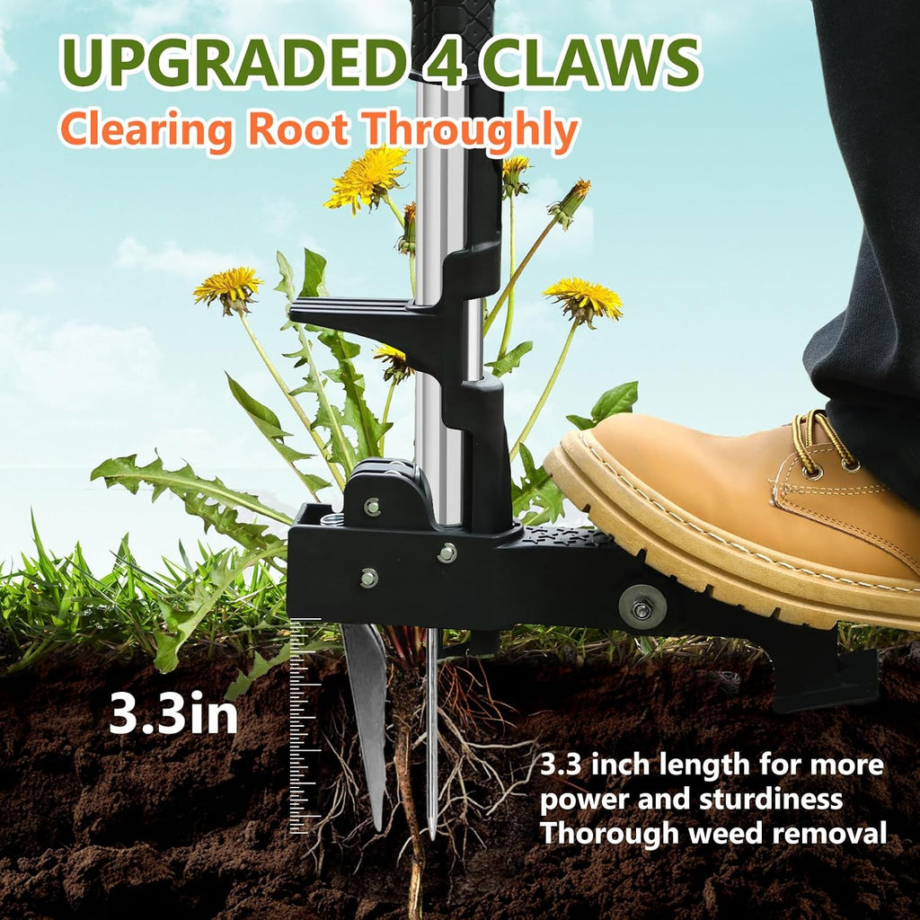 SHANTRA Weed Puller Tool, 4-Claw Stand Up Weed Puller Tool with Long Handle, Adjustable Weeder Puller Heavy Duty Stand