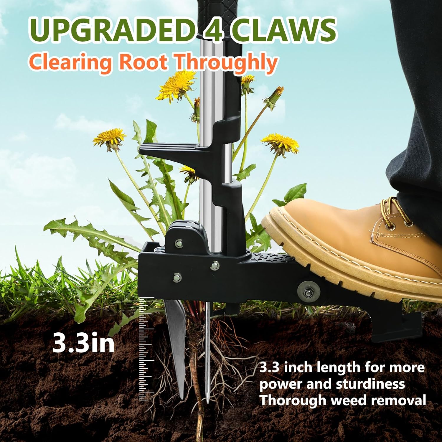SHANTRA Weed Puller Tool, 4-Claw Stand Up Weed Puller Tool with Long Handle, Adjustable Weeder Puller Heavy Duty Stand