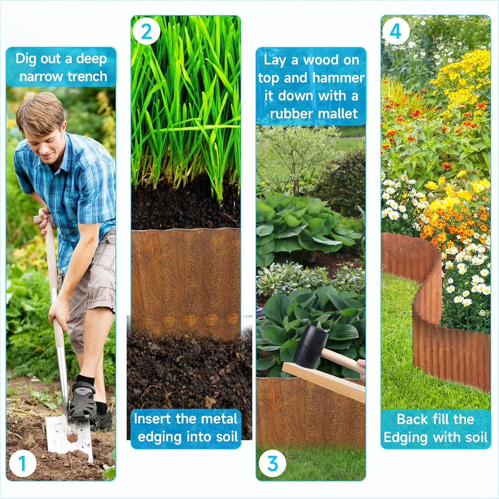 MTART Metal Garden Edging for Landscaping, Sturdy Corrugated Edging Border for DIY Flower Bed, Lawn and Landscape
