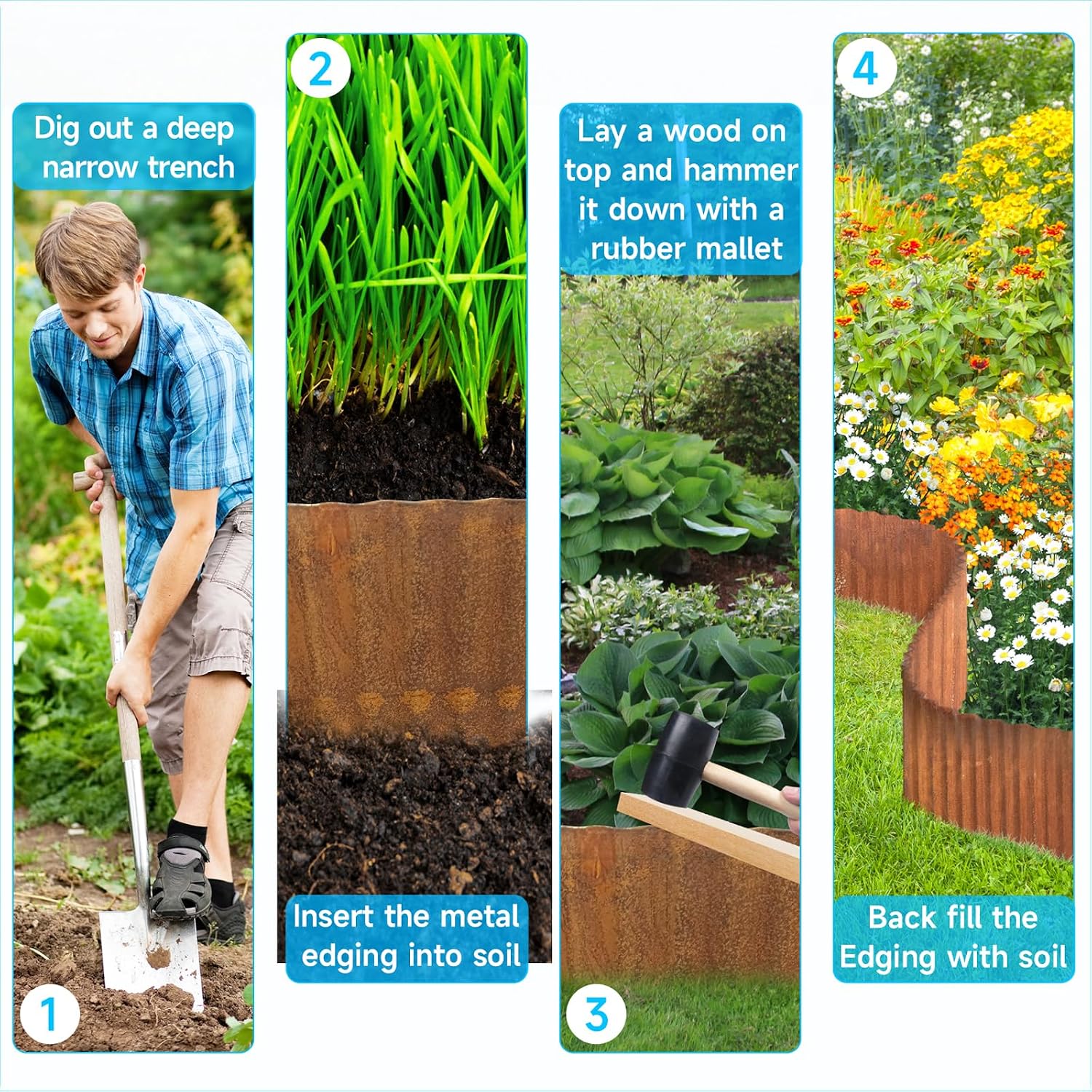 MTART Metal Garden Edging for Landscaping, Sturdy Corrugated Edging Border for DIY Flower Bed, Lawn and Landscape
