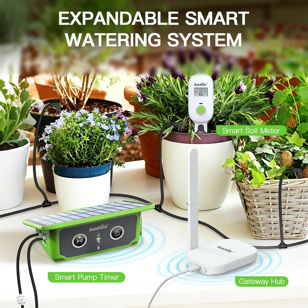 RainPoint WiFi Solar Drip Irrigation System Indoor & Outdoor,WiFi HUB Need | App Control Smart Automatic Plant