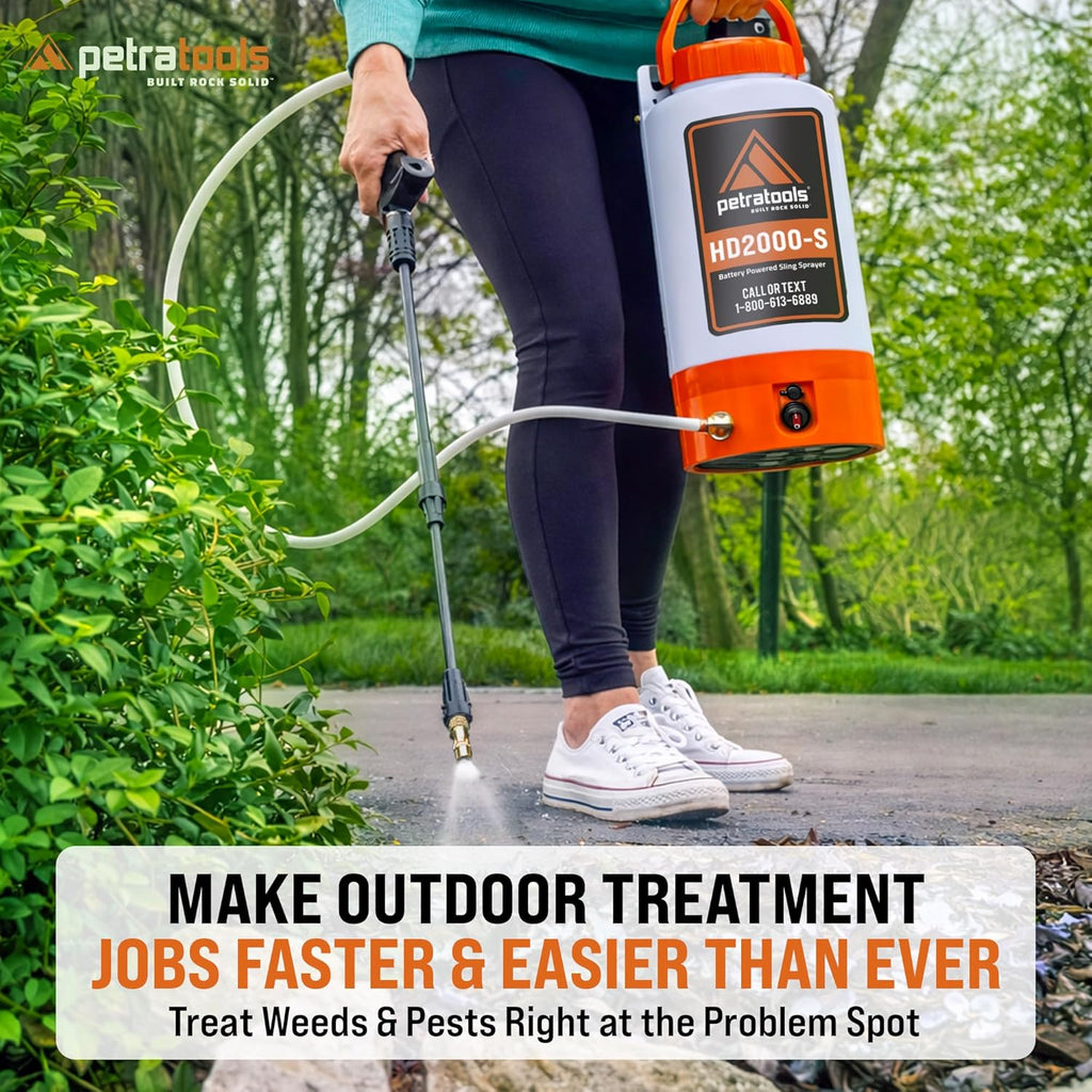 PetraTools HD2000-S 2 Gallon Battery Powered Garden Sprayer, 2 Hour Runtime | Weed Sprayer w/ 4 Ft Hose, Extendable