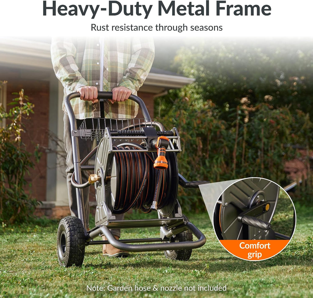 Giraffe Tools Garden Hose Reel Cart with Wheels, Heavy Duty Metal Water Hose Reel Cart, 200 ft of 1/2 Capacity, Mobile