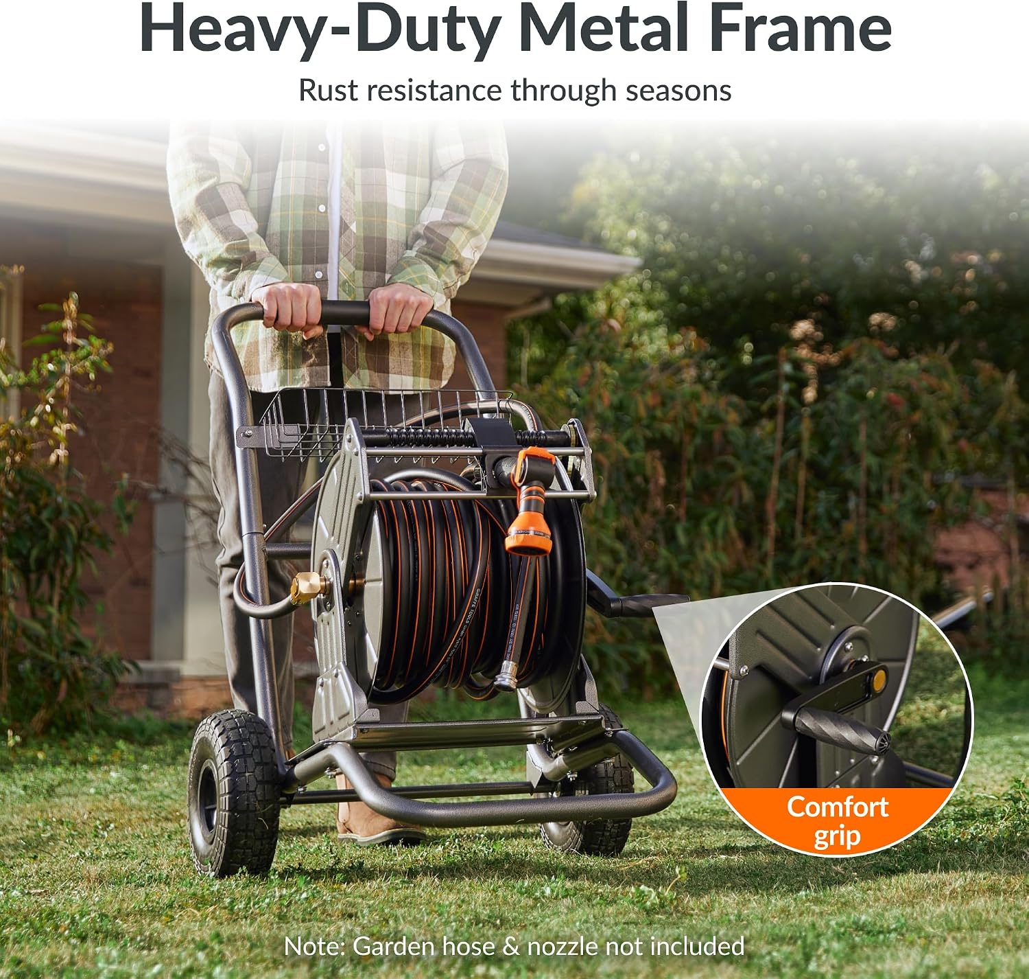 Giraffe Tools Garden Hose Reel Cart with Wheels, Heavy Duty Metal Water Hose Reel Cart, 200 ft of 1/2 Capacity, Mobile