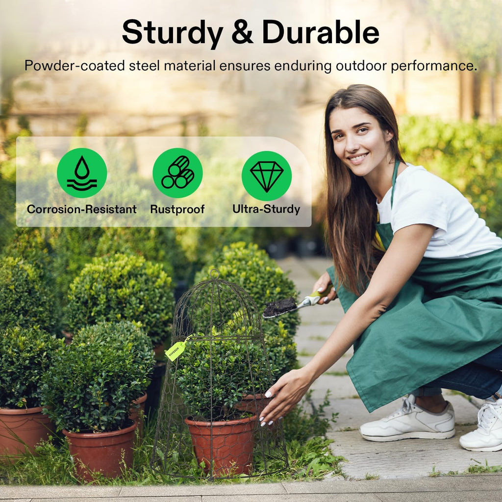 VIVOSUN Garden Cloches for Plants, Rustproof Chicken Wire Cloches with Flip-Top Design & Integrated Folding Stakes